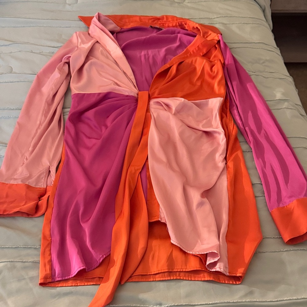 Fashion Nova Pink and Orange Colorblock Dress